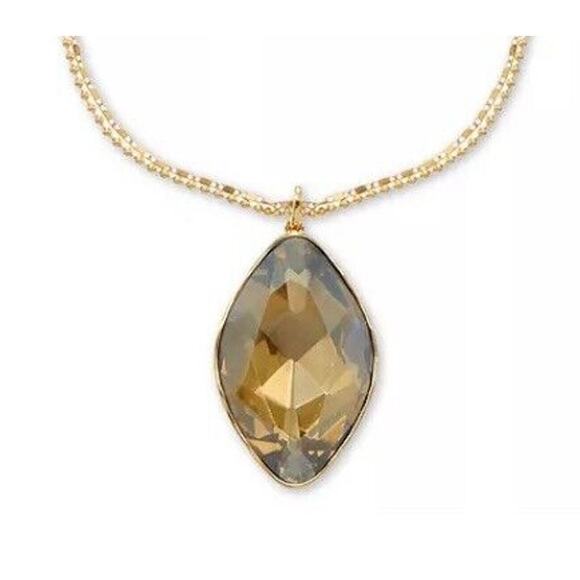 Stunning Gold Tone Crystal Pendant Necklace 36" Elegant Fashion Chic Statement - Picture 3 of 5